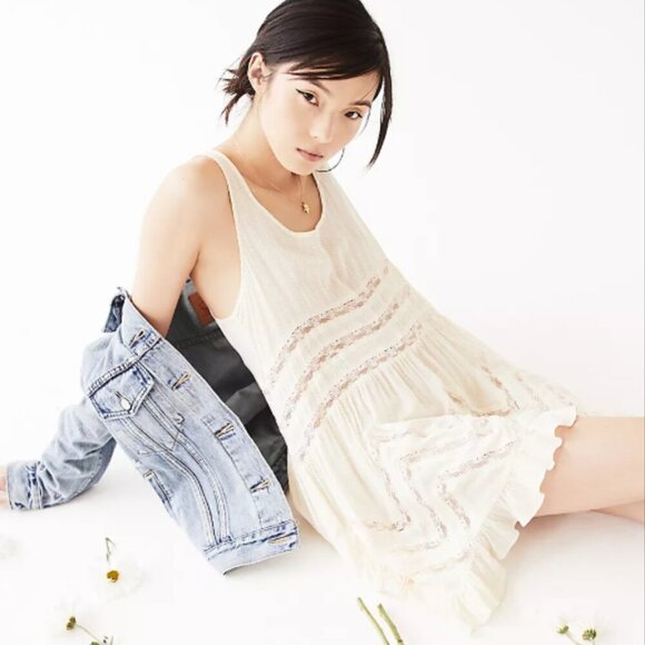 Free People Intimately Voile and Lace Polka Dot Trapeze Mini Slip Dress in Tea - Picture 4 of 9